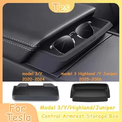 Central Armrest Storage Box For Tesla Model Y 3 Highland Juniper Car Glasses Phone Storage Case Multi Functional Accessories