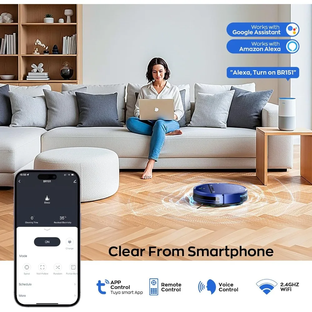 Robot Vacuum and Mop Combo, 2-in-1 Mopping Robot Vacuum Cleaner with 2300Pa Suction, 2.87'' Slim Design, Wi-Fi/App/Voice Control