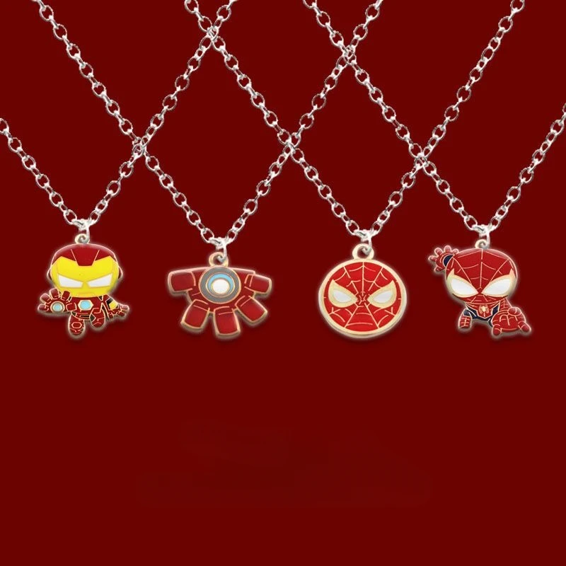 Marvel Spiderman Iron Man Peripheral Movies Cartoon Q version shape alloy necklace pendant boys personalized accessories gift