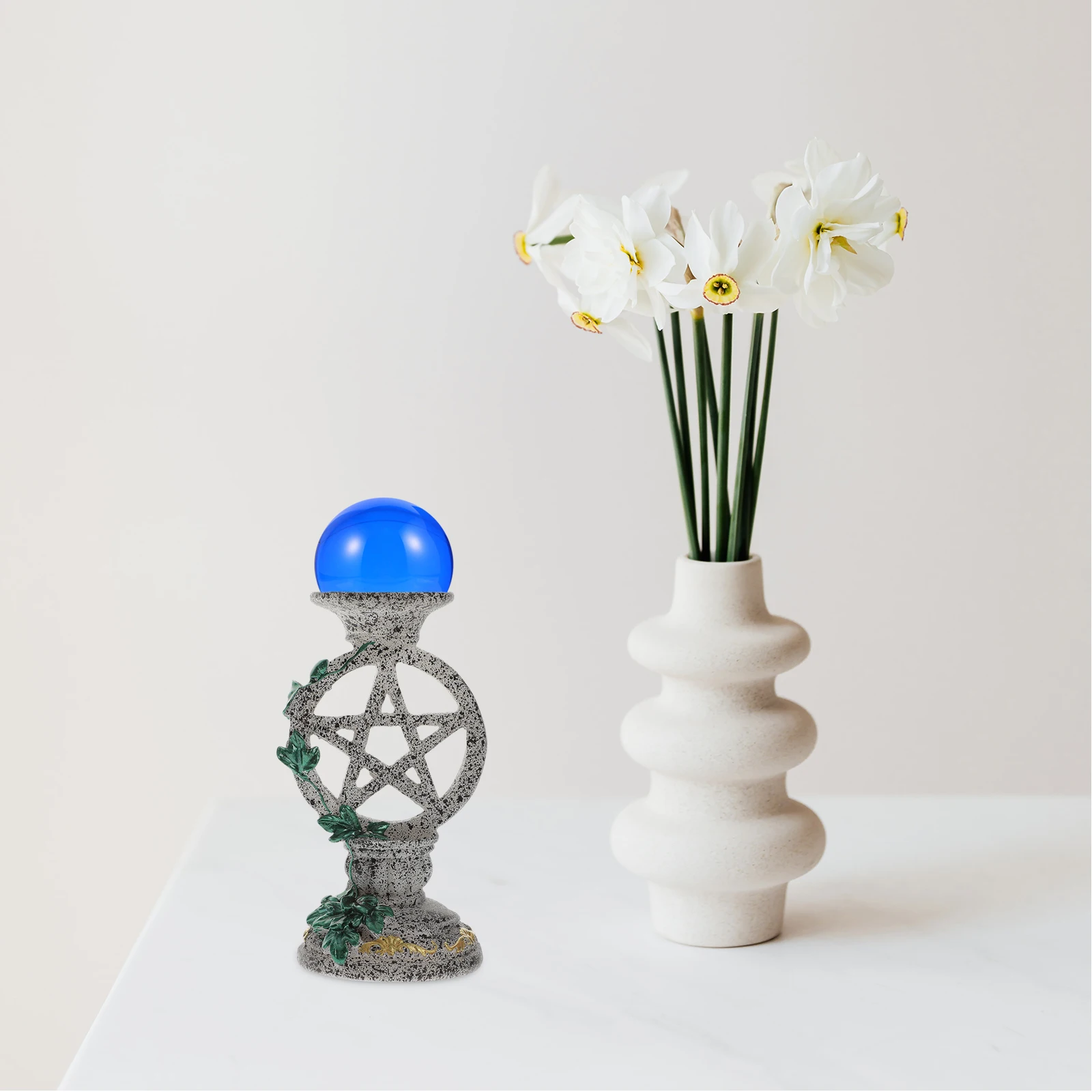 Pentagram Ornament Crystal Sphere Holder Ball Stand Candlestick Base Resin Display Stand Home Decor Lightweight Stone