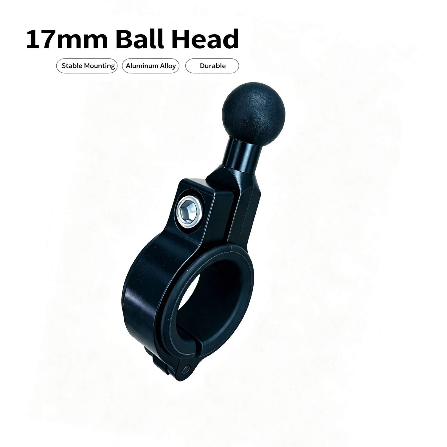 17mm Ball Handlebar Mount Base for Bike & Motorcycle, Aluminium Fixed Clamp Mobile Holder Base with Allen Key, GPS/Phone Mount