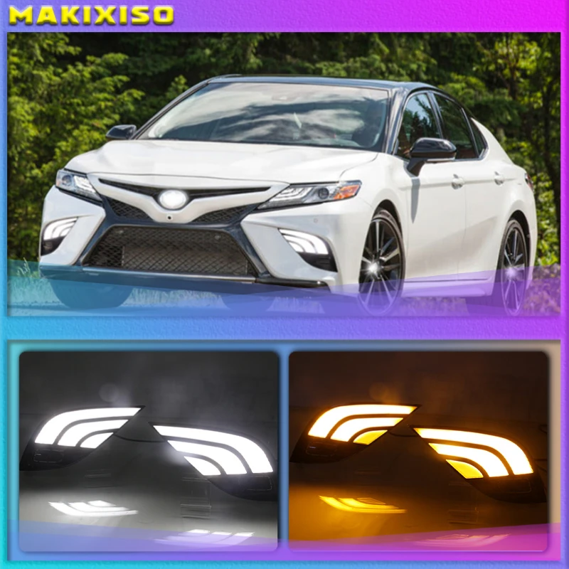 

For Toyota Camry SE 2018 2019 LED Daytime Running Light Bumper Fog Lamp DRL With Yellow Turn Signal Lamp