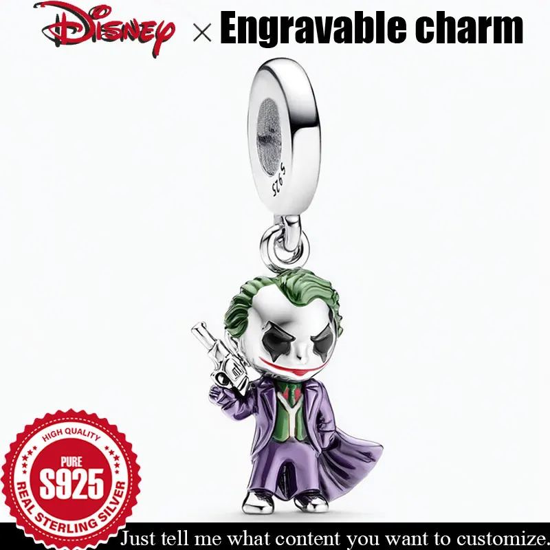 

Customizable pendant 925 Sterling Silver Disney Charm The Movie Joker Original DIY Engravable Beads Jewelry accessories