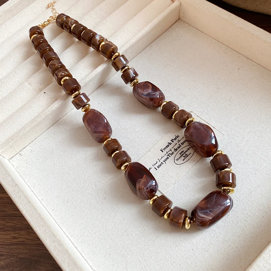 Amber Color Irregular Acrylic Beads Chokers Necklaces Set
