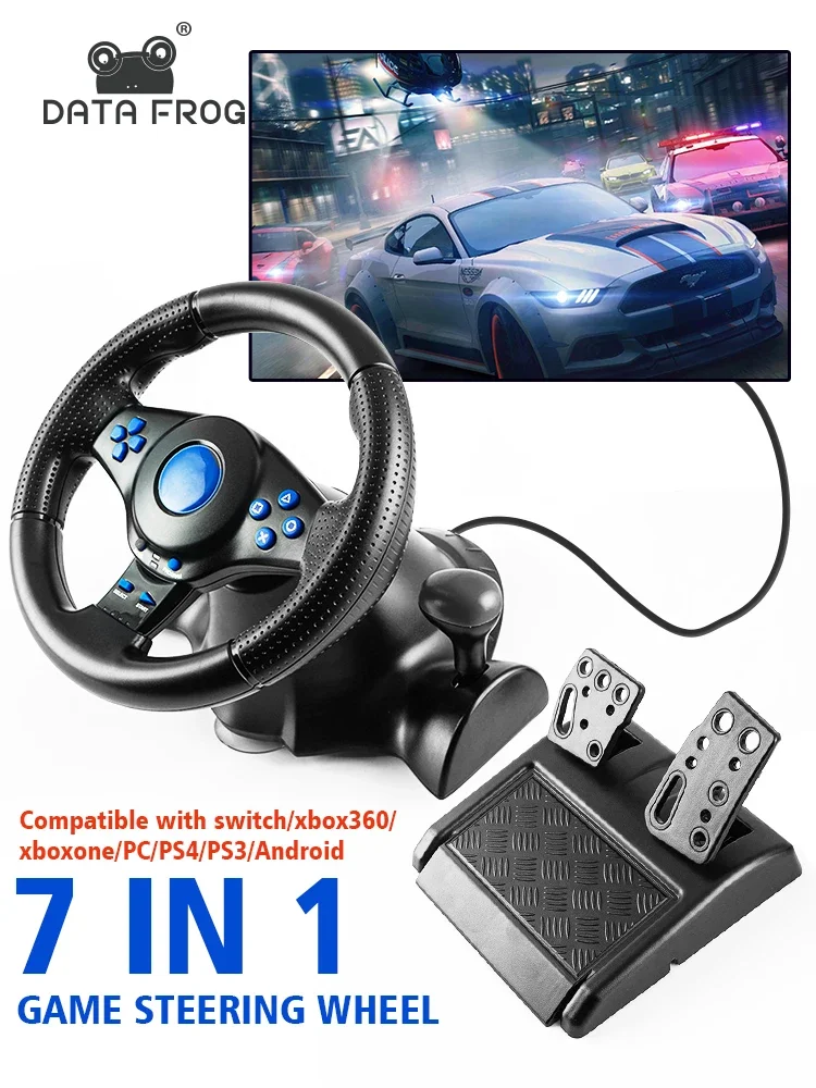 DATA FROG Racing Steering Wheel with Vibration Feedback, Gaming Sim Racing Wheel with Car Pedals for Switch PS2 PS3 PS4 Xbox One