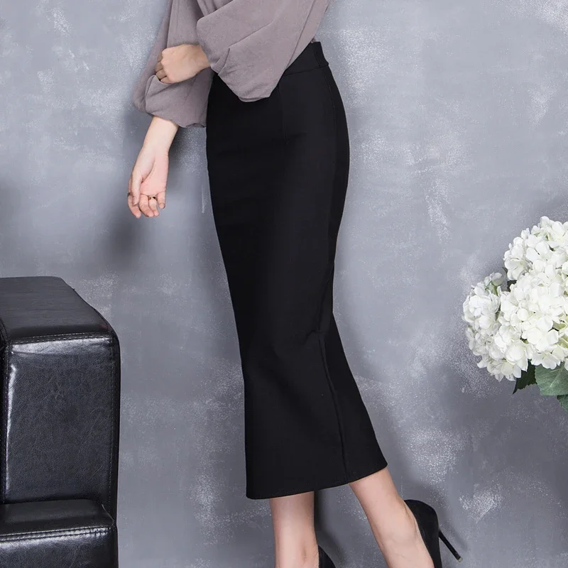 

2023 Women's Elegant High Waist Slim Skirts Female Casual Solid Color Skirts Work Office Ladies Party Bodycon Pencil Skirt X398