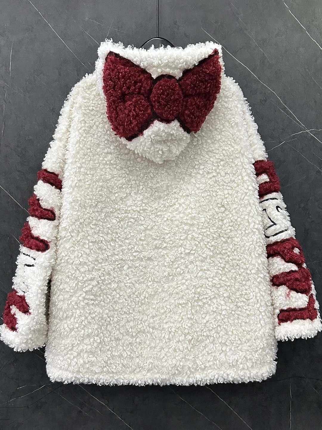 2025 Autumn Winter Heavy Craft Cartoon Bear Lamb Wool Coat for Women Loose Sweet Style Hooded Sweatshirt Top Oversized Hoodie