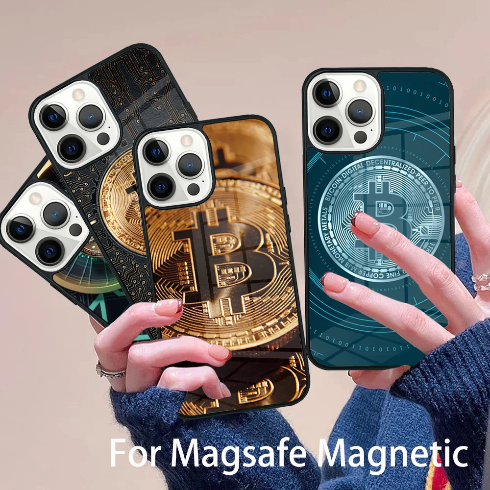 

Bitcoin BTC Phone Case Magesafe Magnetic Wireless Charge Cover For IPhone 16 11 12 13 14 15 Pro Max Plus Mini