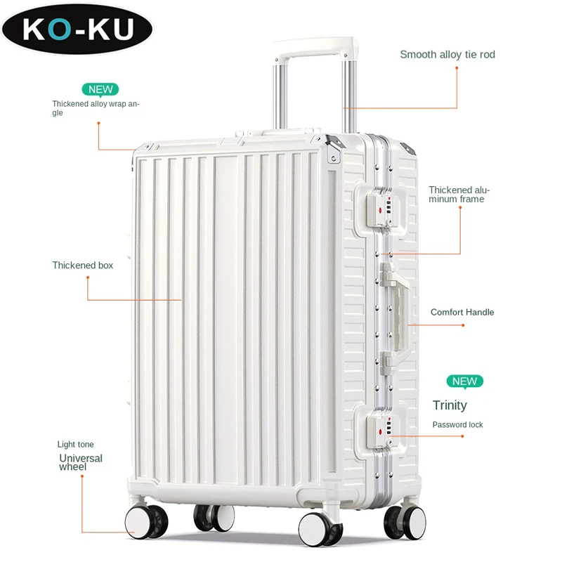 KO-KU Luggage Aluminium Frame Male 2024 Suitcase Female Universal Wheel Trolley Case 20Inch Boarding Box Large Capacity 28 Inch