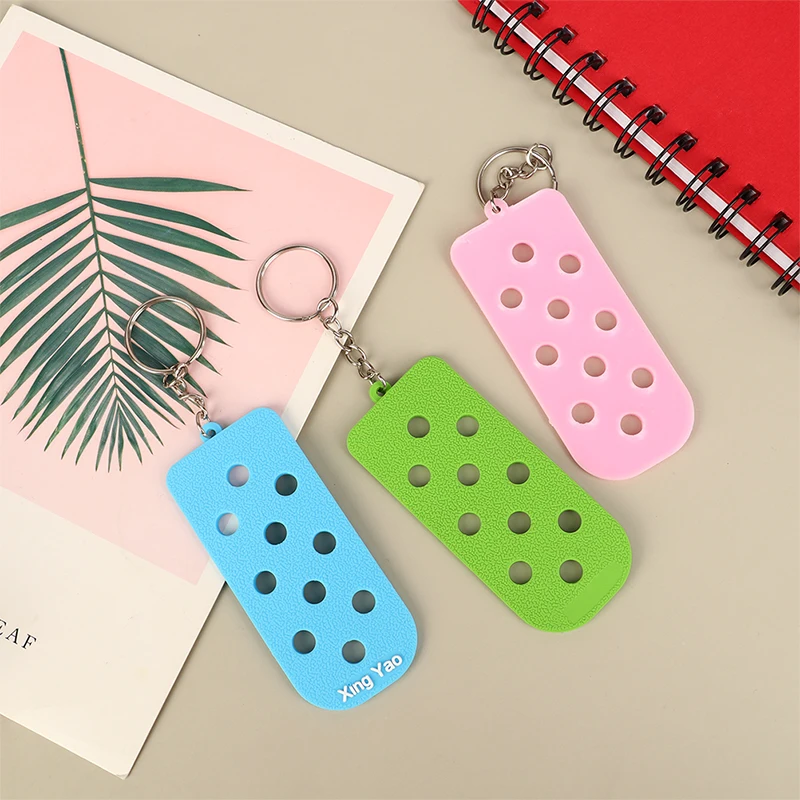 EVA Keychain With Holes DIY Key Chain For Croc Charms Croc Jeans Storage Key Board Soft Key Ring Fit Clog Pins