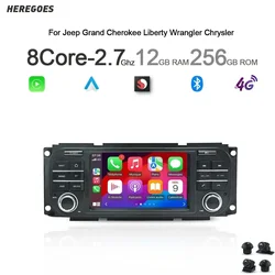 Carplay Android 14 Car Radio Navigation 12+256GB GPS Multimedia Player For Jeep Grand Cherokee Liberty Wrangler Chrysler Dodge
