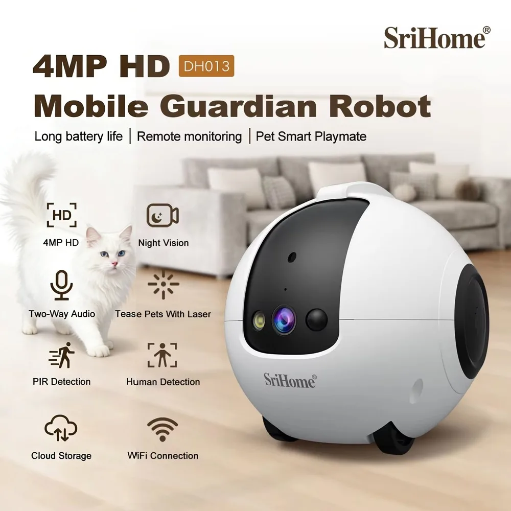 Srihome 4MP Mobile Intelligent Robot Camera Battery-Operated Wireless Pet/Elderly/Baby APP Control Home Care Security Camera