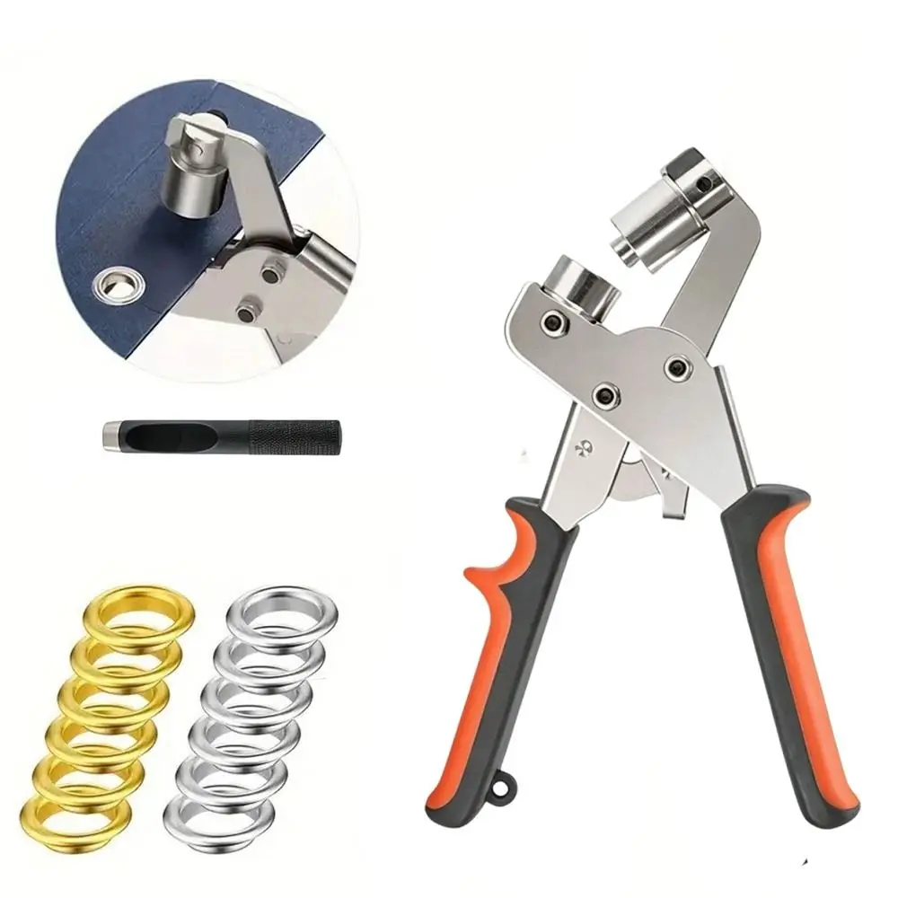 10mm Eyelet Hand Press Grommet Puncher Manual Press Comfortable Handle Grommet Eyelet Plier Kit Non-slip with Grommets