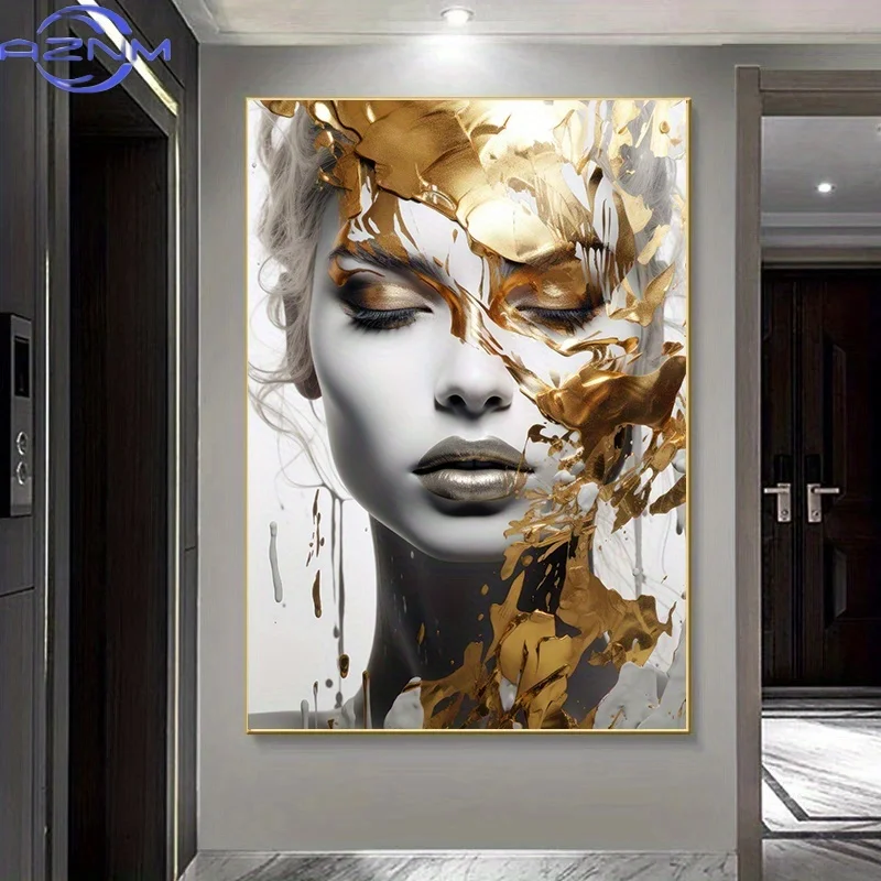 AZNM Modern Abstract Woman Face Print Art Posters, Wall arts Canvas Painting, Living Room and Bedroom Decor Cuadros No Framed