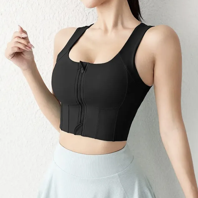 حمالة صدر رياضية عالية القوة للنساء بسحاب للياقة البدنية واليوجا حمالة صدر للجري ملابس رياضية على شكل سترة ملابس داخلية للتدريب مقاومة للصدمات لصالة الألعاب الرياضية #4