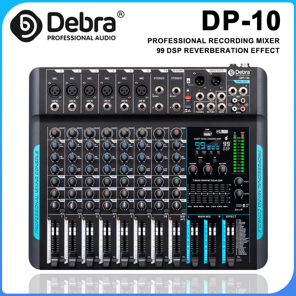 Debra DP-10 Professional Performance Mixer DJ Console 99 DSP Reverb Adjustment Bluetooth Connection for Stage Performance