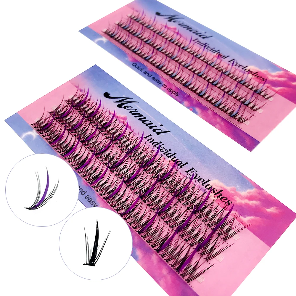 HOLLYLASH Colored Mermaid Individual Cluster Lashes Middle Long Natural DIY False Eyelashes Extension Makeup