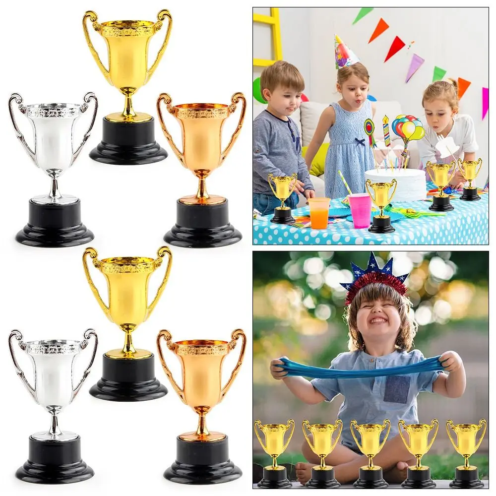 10PCS Gold Silver Bronze Awards Trophy Mini Plastic Honor Cup Statuette Decor Competition Soccer Game Sports Prize Awards Toys