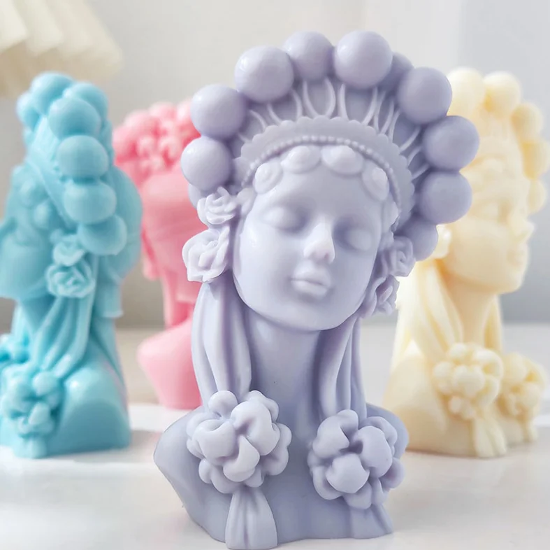 SZ724 Peking Opera Diva Figure Art Aromatherapy Candle Soap Silicone Mold DIY Chocolate Cake Mould Gifts Craft Home Decoration