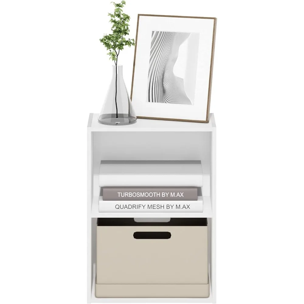 2-Tier White Bookcase Storage Shelf for Books Display Organizer Durable Wood Furniture