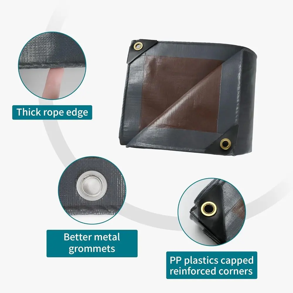 Super robuste 10 x 16 Fuß große Plane – 20 mm wasserdicht, UV-beständig, reiß- und reißfest mit Ösen (grau/braun)