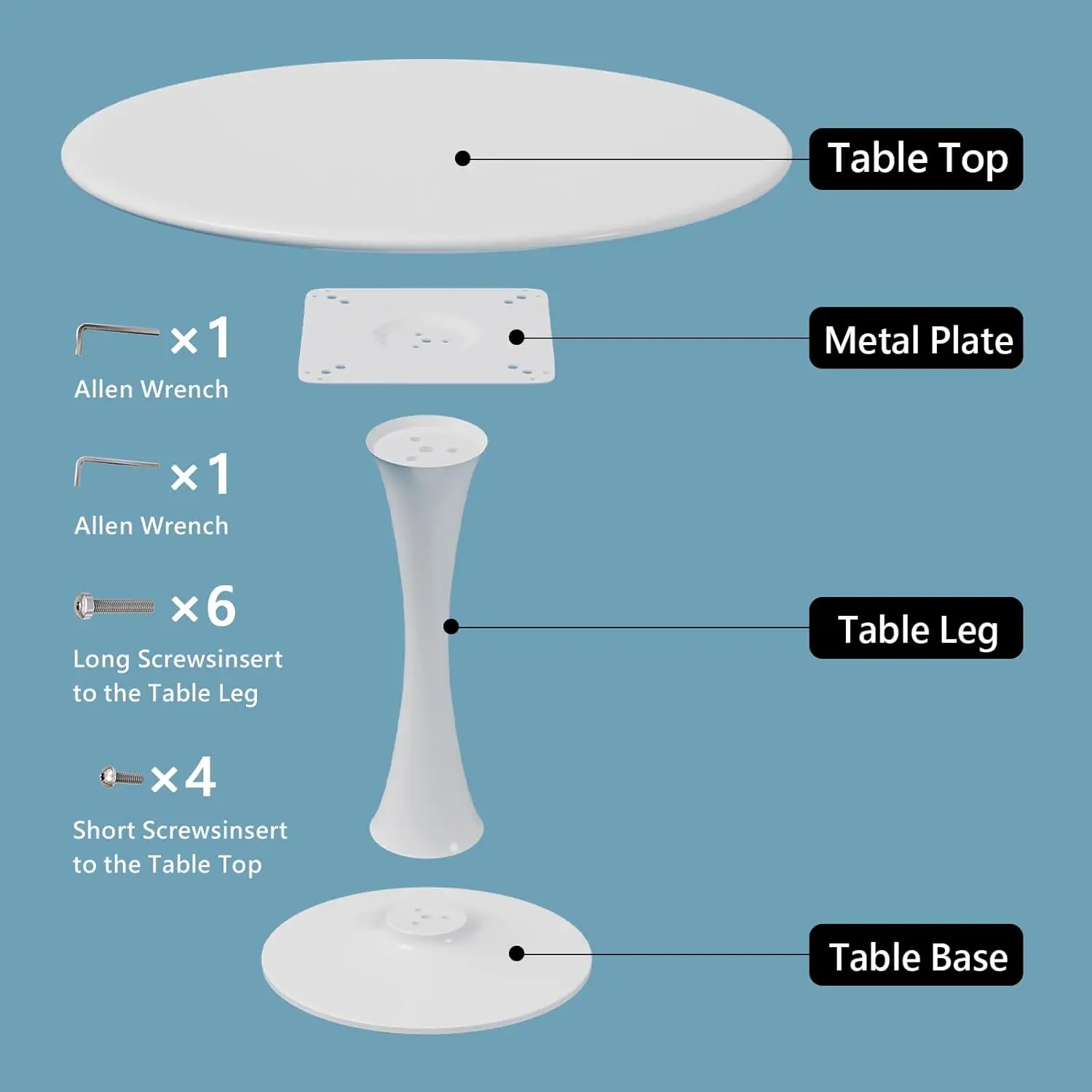 Tavolo da pranzo rotondo bianco per tavolino tulipano da 2, 24 pollici con piedistallo in metallo per soggiorno, tavolo moderno di metà secolo per Kitc