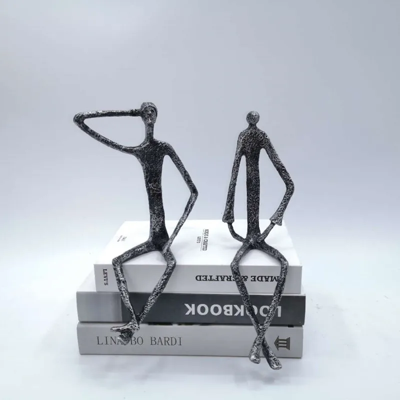 Creative Abstract Metal Human Sculpture Cast Iron Black Person Desktop Ornament Living Room Decoration Artist Modern Home Decor