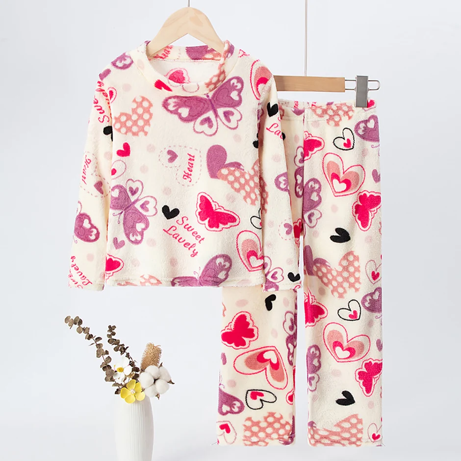 2-teiliges Kinder-Herbst-/Winter-Flanell-Modedruck-Set für Mädchen, herzwarmendes Rundhals-Top, T-Shirt, weiche Fleece-Hose für Jungen – Detail 10