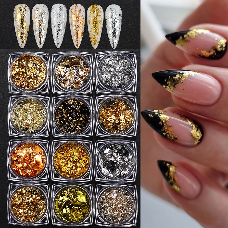 Gold Silver Foils Gorgeous Nails Glitter Random Aluminum Flakes Paillette Chip Nail Design Shinny Sparkles Nail Art Decoration