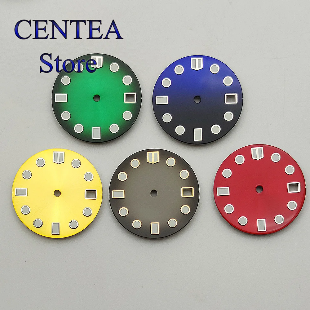 RICHUS 28,5 mm mostrador Azul Luminoso Preto Azul Verde mostrador do relógio Fit NH35 NH35A Movemt horas coroa 3.8 horas coroa