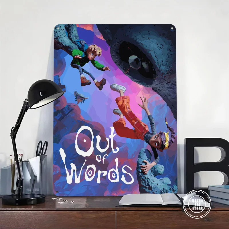 Out of Words Game Cover Art Metal Poster Customized Wall Art Retro Vintage Tinplate Signs for Fans Bedroom Decoration Garage