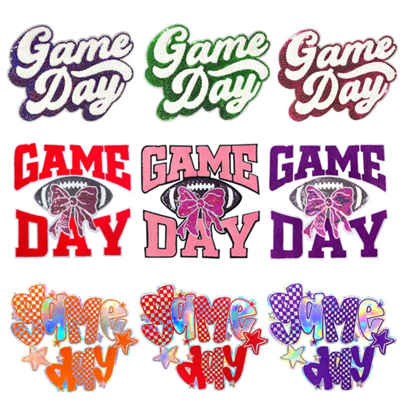 كبير جدا "يوم اللعبة" الكي التصحيح صغير لطيف الترتر الرجبي القوس القماش ملصق DIY بها بنفسك زين الحديد على شارة للملابس سترة #1