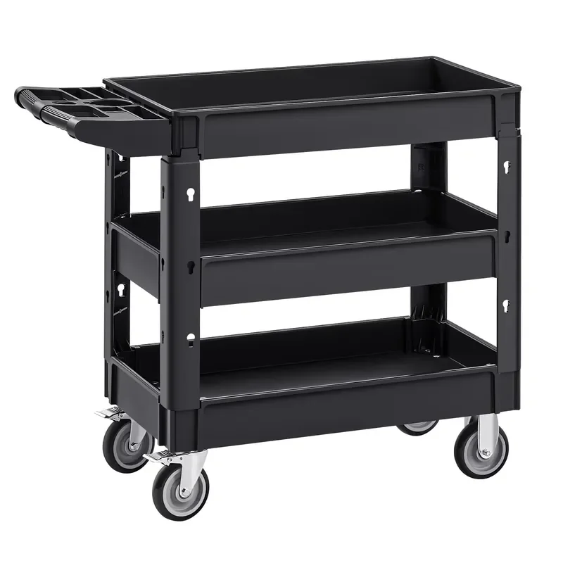 SucceBuy 2/3 Shelf Utility Service Cart Dolly with 360° Swivel Wheels Ergonomic Storage Handle for Warehouse/Garage/Cleaning