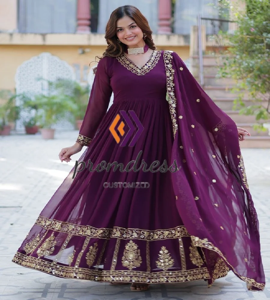 Vestido de noche Retro Paskistani de Oriente Medio con Dupata elegante vestido de fiesta Maxi de encaje con cuello en V fiesta de Henna árabe de Dubai personalizado