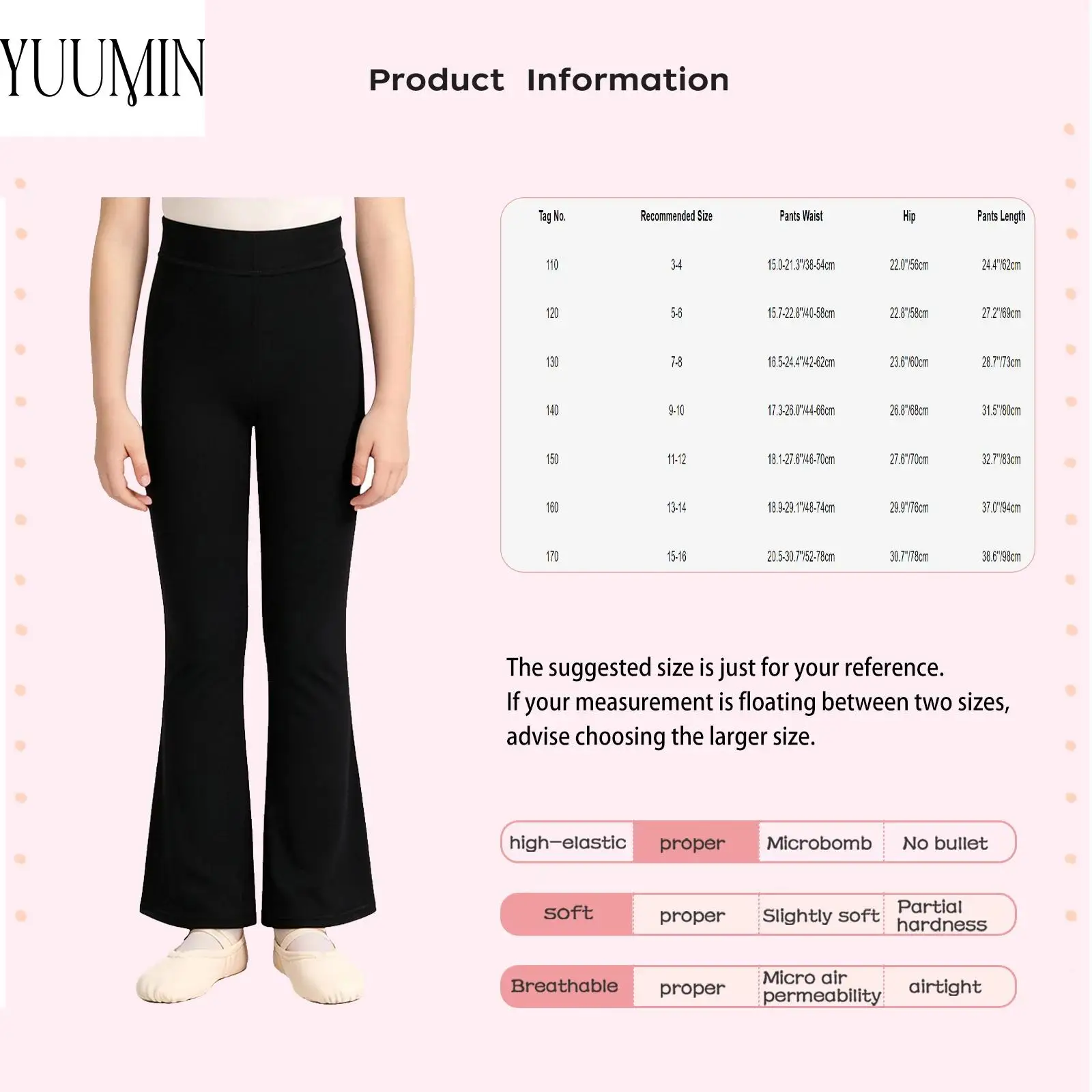 Kids Girls High Waisted Thin Flared Pants Elastic Waistband Bell-bottom Trousers for Latin Dance Practice Training