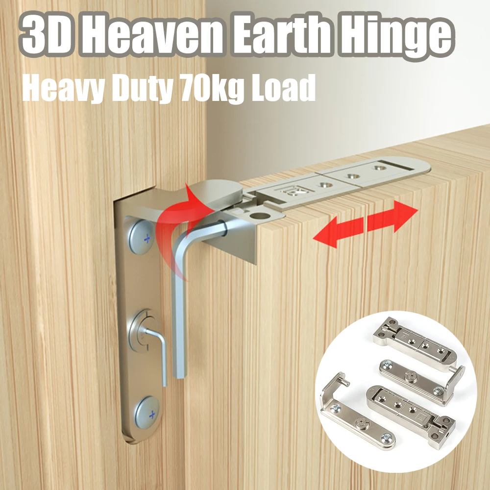 2PCS 3D Heaven Earth Hinge Adjustable 70kg Heavy Duty Hidden Invisible Door Hinge, Furniture Hardware Accessories for Cabinet