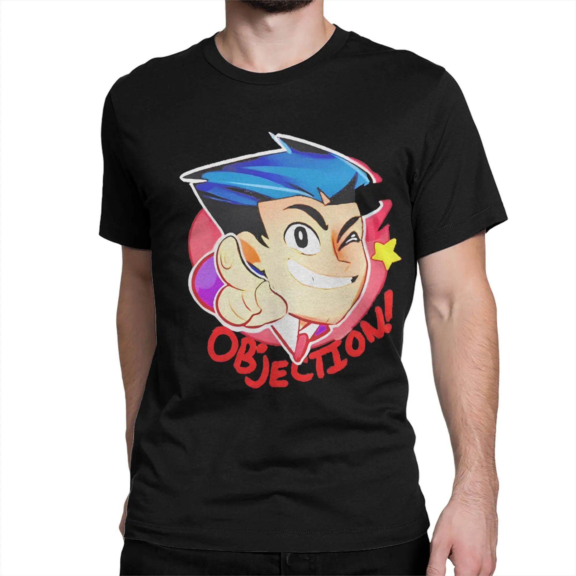 Objection Ace Attorney for Men Women T Shirt Phoenix Wright Novelty Tee Shirt Short Sleeve O Neck T-Shirts Cotton Gift Clothing