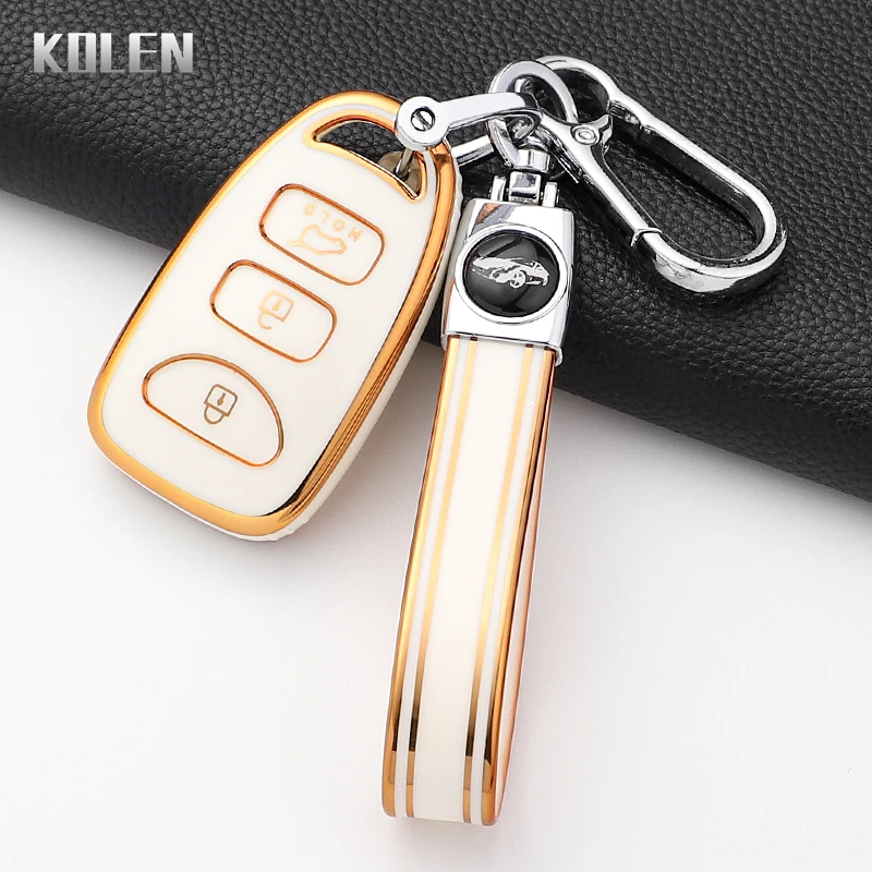 Fashion TPU Car Key Case Cover For HYUNDAI KIA Tuscon Elantra Rio Sportage Rondo Accent Protected Shell Keychain Fob Accessories view 3