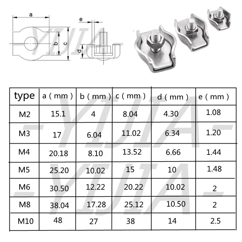 1-5pcs Waterproof Stainless Steel Wire Rope Clips Single/Double Grips Cable Clamps Chuck Lock M2-M6 Cable Wire Hardware Fastener