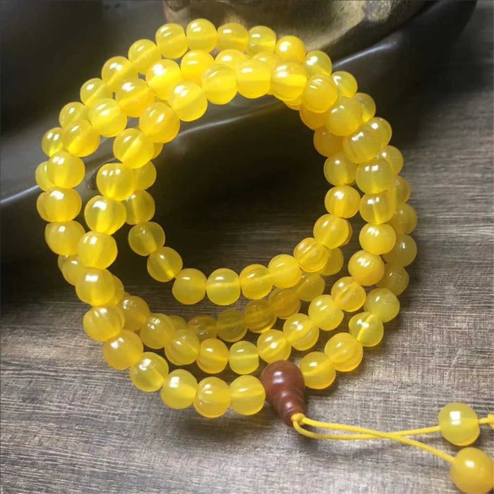 Cross shaped flower ball buckle waist pants chain+yellow agate pumpkin beads, melon edge beads, 108 Buddha beads, men's and wome