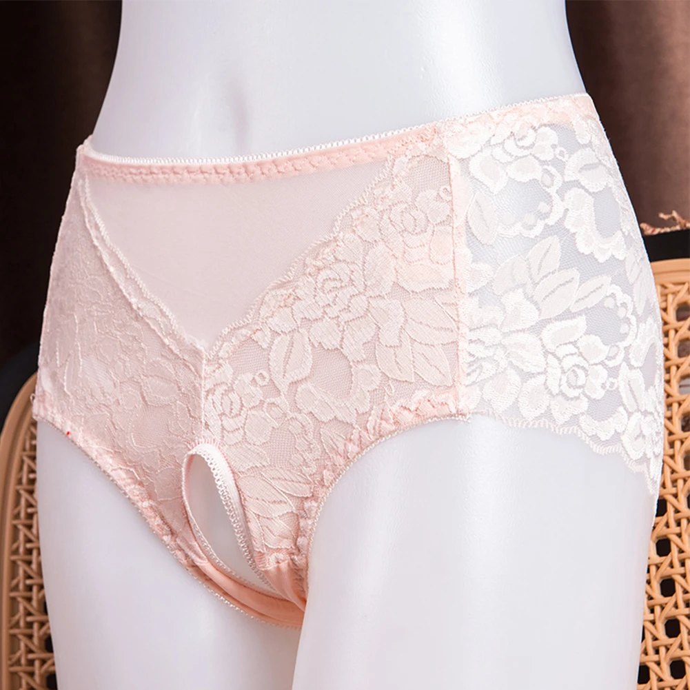 Sexy Women Lace Briefs Crotchless Hight Rise Panties Ultra-thin Transparent Underwear Elasticity Short Thongs Erotic Knickers