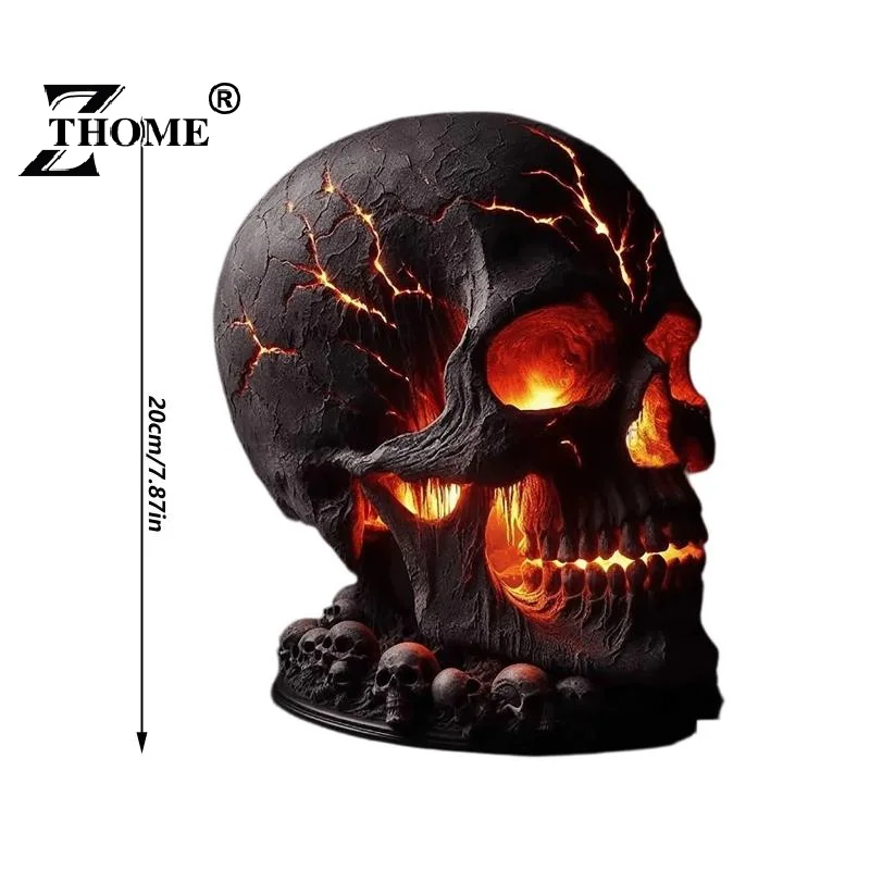 Lámpara de escritorio de calavera de piedra Magma asustadora con iluminación LED espeluznante para fiesta de Halloween; Decoración única de repisa para acelerar