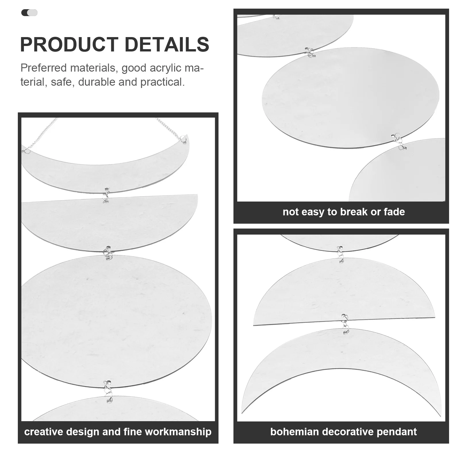 

Moon Phase Hanging Mirror Acrylic Decorative Pendant for Living Room Bedroom Balcony Home Wall Decor Room Atmosphere Enhancer