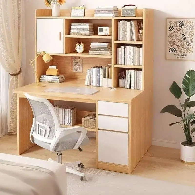 Modern Durable Desk Home White Bookshelf Integrated Student Bedroom Learning To Write with Drawing Desk Office Computer Desk