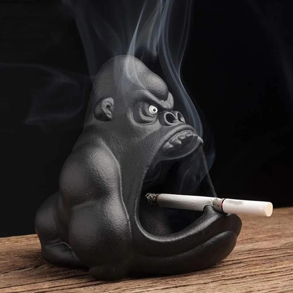 Ceramic Cartoon Gorilla Orangutan Ashtray Creative Gorilla Ashtrays Home Anti-flying Ash Ornament Smoking Accessories Decoration