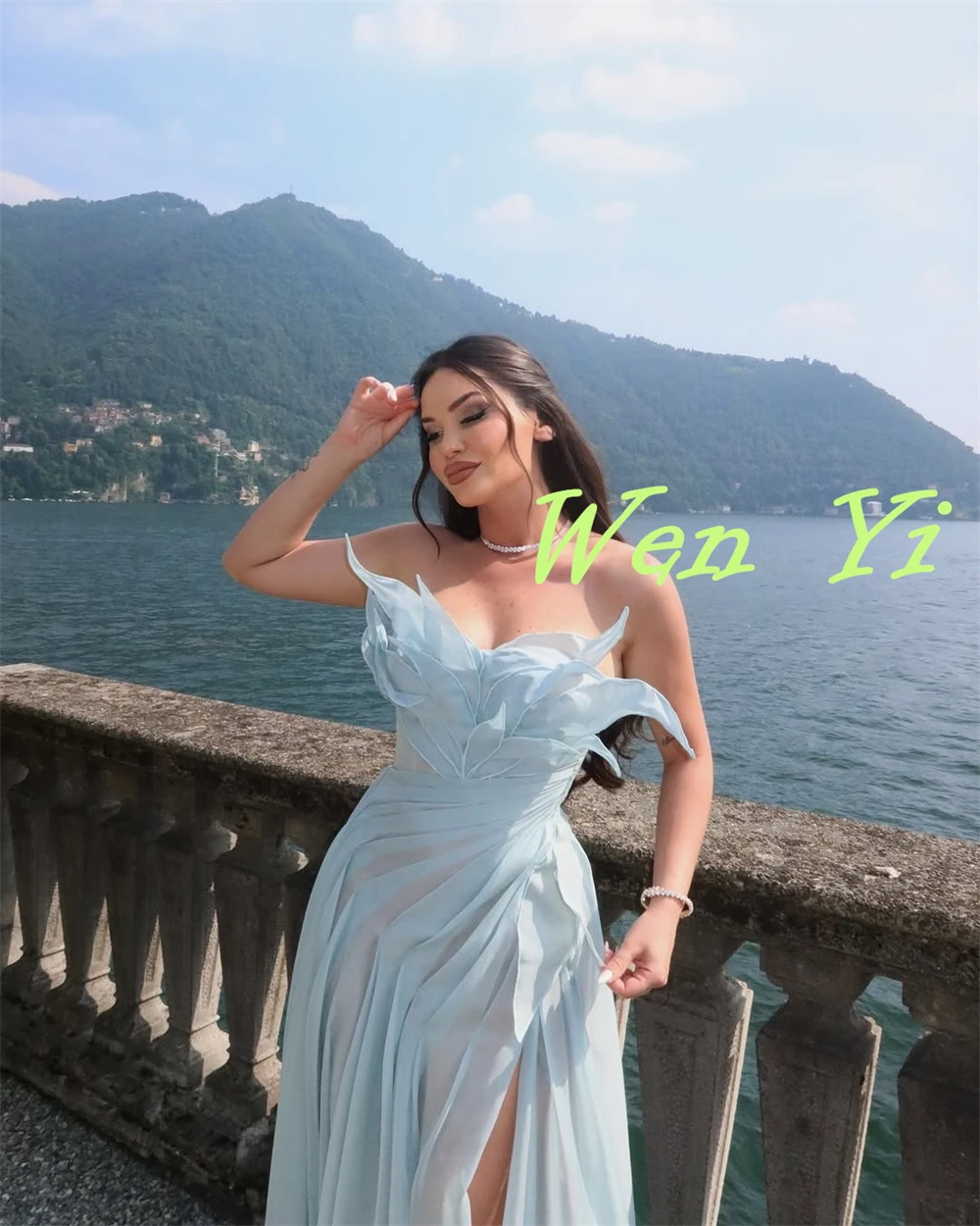 

Customized Modern Blue Chiffon Evening Dresses Fashion Strapless Sleeveless Party Gowns Exquisite Special Occasion Gowns