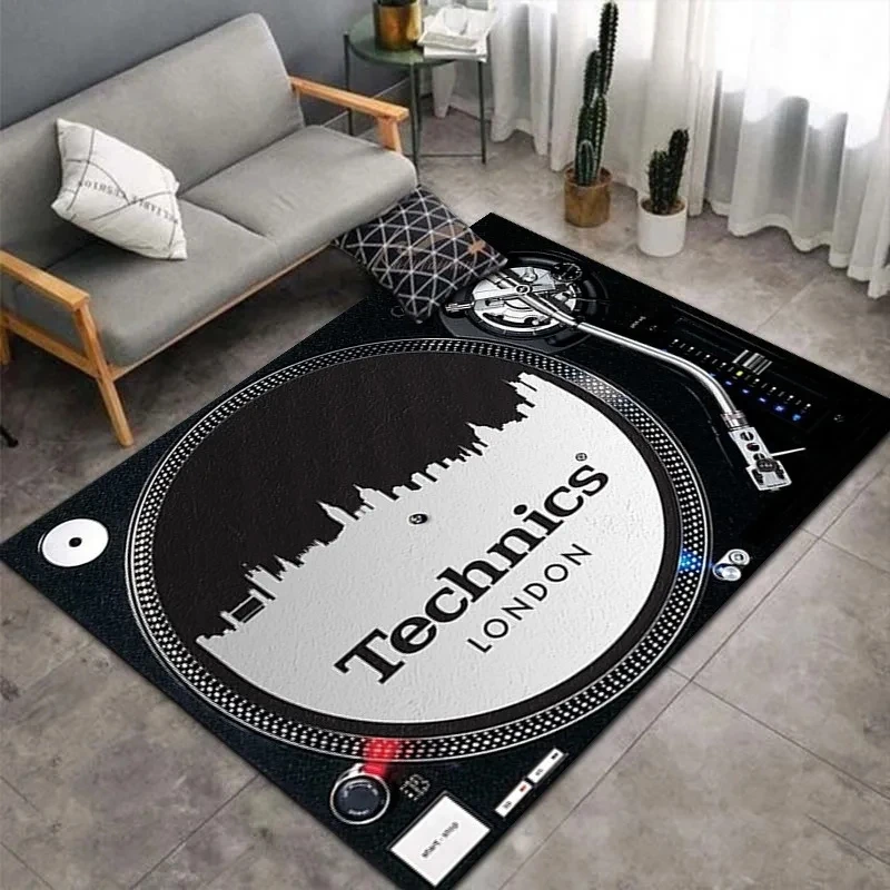 Retro Phonograph Print Carpet for Hip Hop Music Studio Bar Club Hall Floor Mat Home Living Room Large Decor Rug Non-Slip Doormat