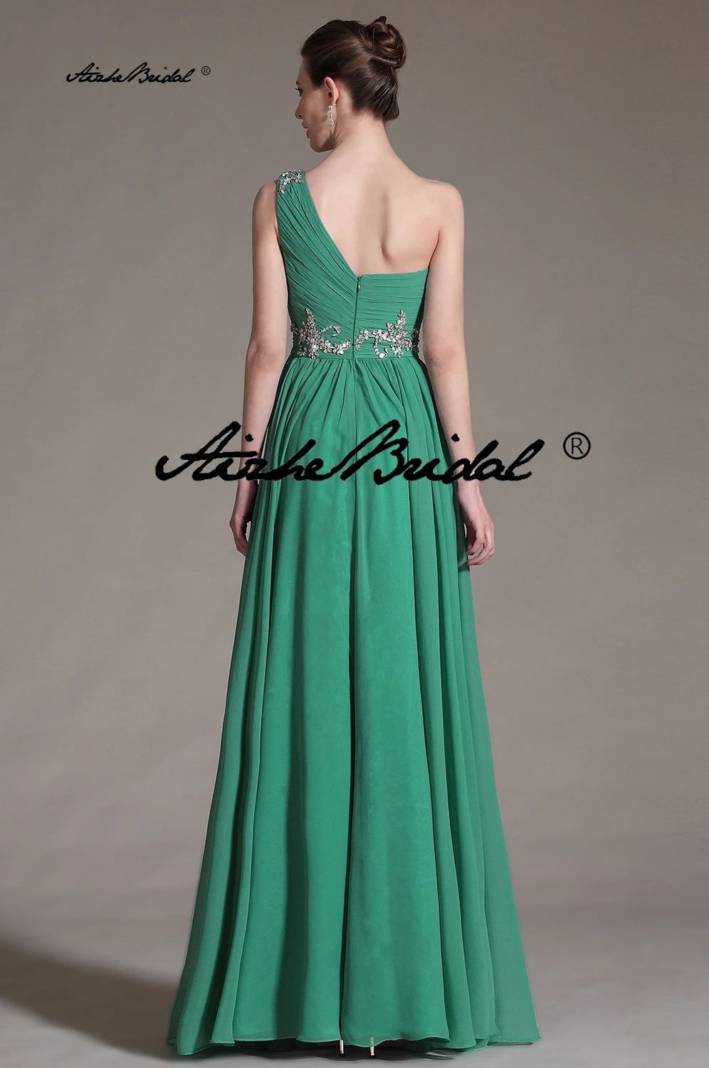 

Вечерние платья из бисера на одно плечо, великолепное зеленое шифоновое пышное платье