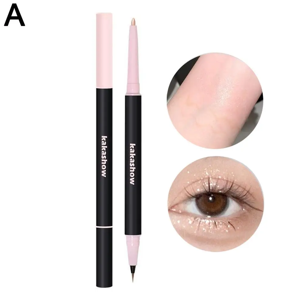 Lápiz de gusano de seda de doble cabeza, sombra de ojos para contorno, maquillaje resistente al agua, gusano de seda, ilumina el cosmético de ojos blanco perla I2G9