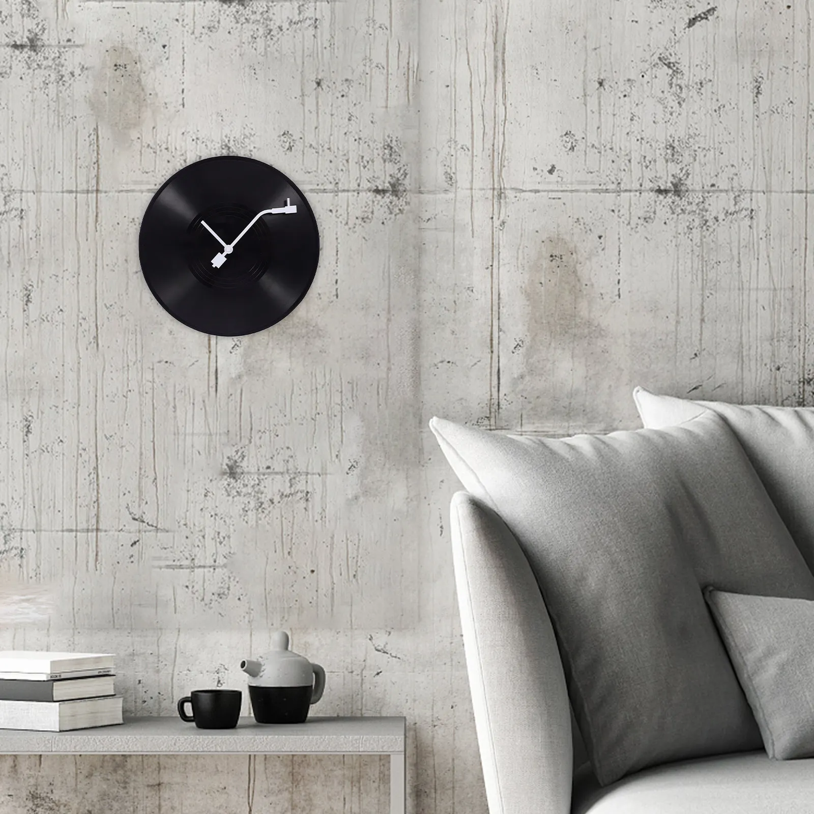 Vinyl Record Wall Clock Plastic Material Sturdy Resistant Wall Hanging Clock Decorative Home Office Bedroom Living Room